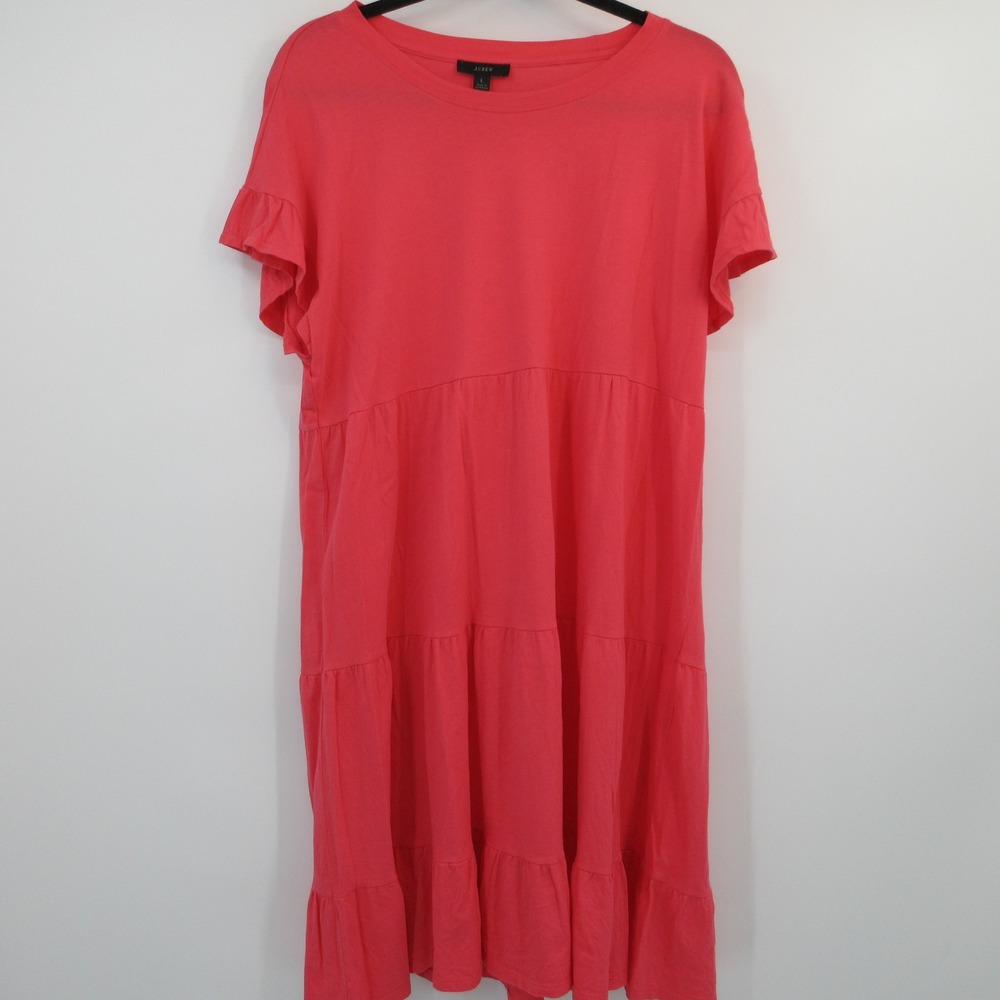 J.Crew Re-Imagined Coral Pink Cotton Tiered Ruffle Sleeve Mini Dress Large